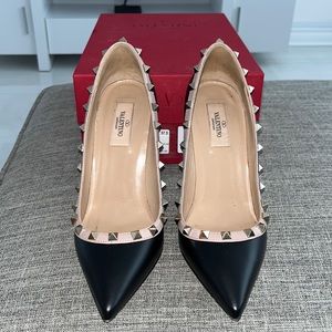Valentino Black and Taupe Rockstud Heels